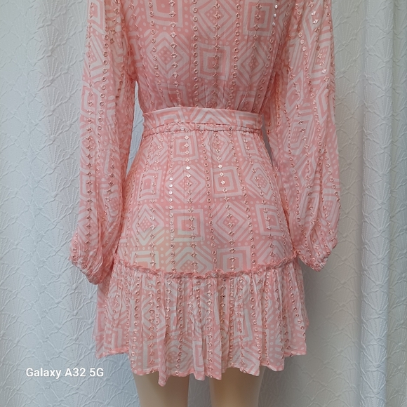 Oliphant Women Size XS Pink Geometric Long Sleeve Dress - Picture 12 of 17